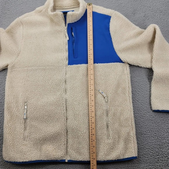 Aeropostale Jacket Mens XL Tan Blue Pockets Full Zip Preppy Sherpa Colorblock - Picture 10 of 11